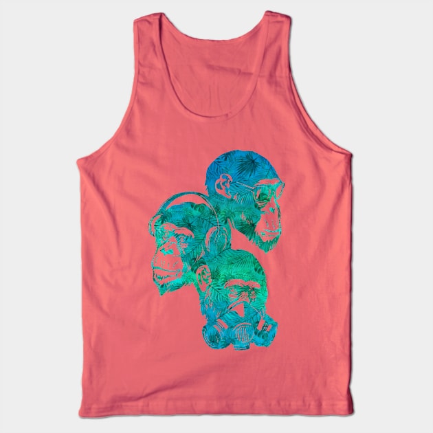 Three Monkey (Troical Blue) Tank Top by TurkeysDesign